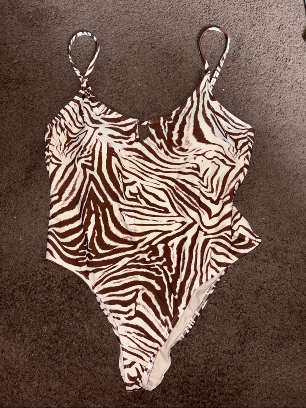 Zebra Print One-Piece Swimsuit - Brown & Cream
